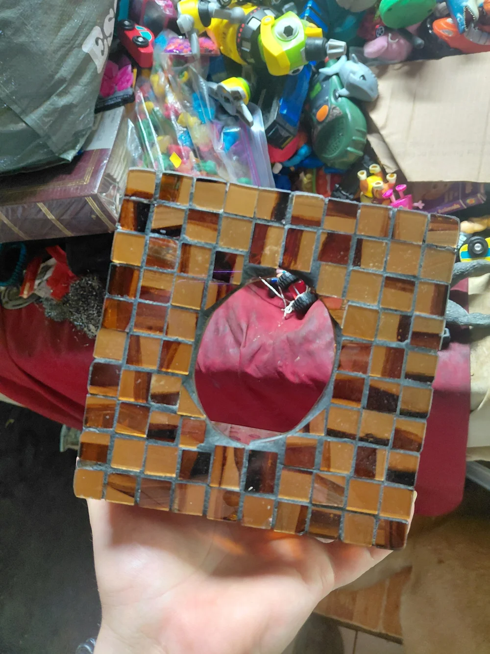 Tissue Box Holder/Cover-Glass Mosaic-Browns-Golds-Top Opening and toothbrush set